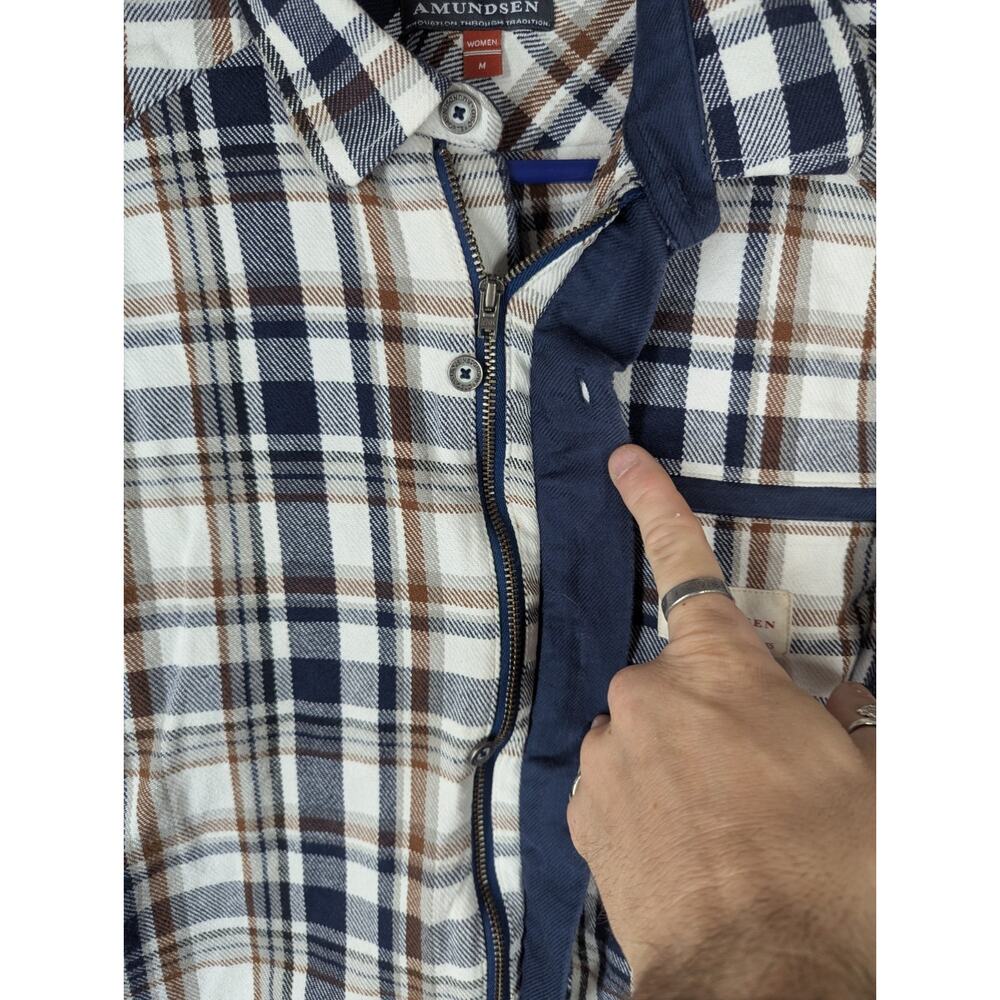Amundsen Skauen Flannel Zip Button Field Shirt Womens Medium Plaid - Picture 13 of 14